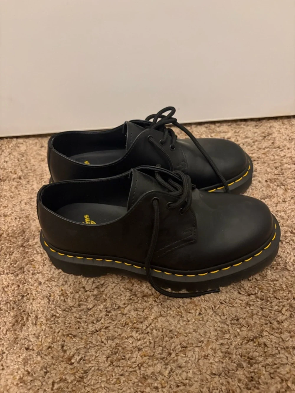 Dr. Martens Black Lace-Up Men's Shoes with Yellow Stitching